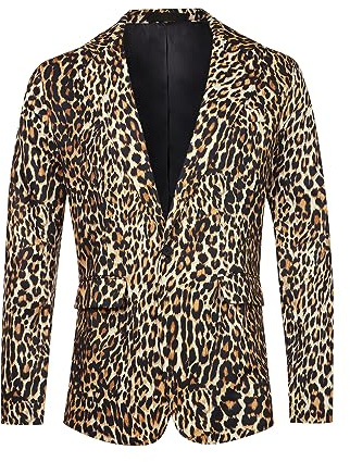 Lars Amadeus Animal Printed Blazer for Men's Vintage Slim Fit One Button Party Sports Coats Brown XXL