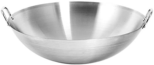 OQHAIR Wok 34cm 70cm Grado alimenticio 201 Wok de Acero Inoxidable no magnético para Estufa de Gas Espesar Olla sin Humo de Fondo Redondo de Estilo Chino para comedores, restaurantes, COC