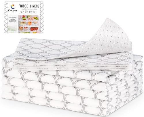Cooyes Non Slip Refrigerator Liners, 2-in-1 Fridge Mats and Fresh-Keeping Shelf Liners, Absorbs Excess Moisture, BPA-Free, Multiple Sizes for Glass Shelves Kitchen Cabinets Drawers, 6 Pack, 12 × 24