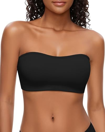 WOWENY Damen Trägerloser BH Ohne Bügel Push Up Seamless Bandeau BH mit Transparente Trägern Tube Top Rückenfrei Strapless Bra
