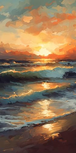 adrium Acryl-Bild 40 x 80 cm: Wunderschöne Meereslandschaft mit Sonnenuntergang und Wellen. Vektorillustration. (207888763)