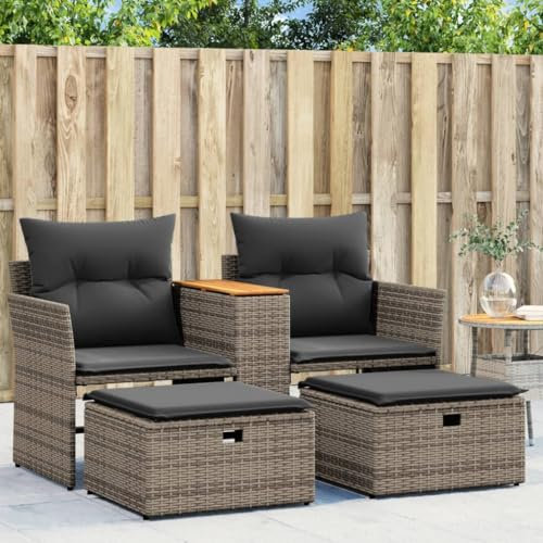 Homgoday Gartensofa 2-Sitzer mit Hockern Grau Poly Rattan Gartenmöbel Model365804