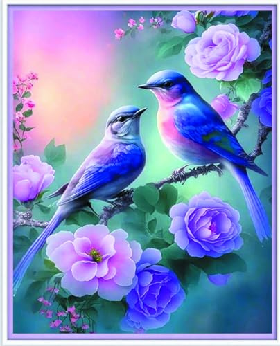 Meecaa Kreuzstich-Set, 11-fädig, geprägt, Vogel und Blumen, Tier, schönes Stickset mit Zubehör, vorgedruckt (40 x 50 cm) (Vogel 5)