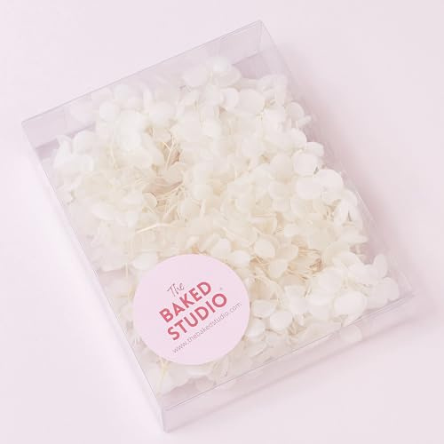 The Baked Studio - Original Dried Flower Hydrangea Set For Cake & Cupcake Decorating & Others Crafts (White)