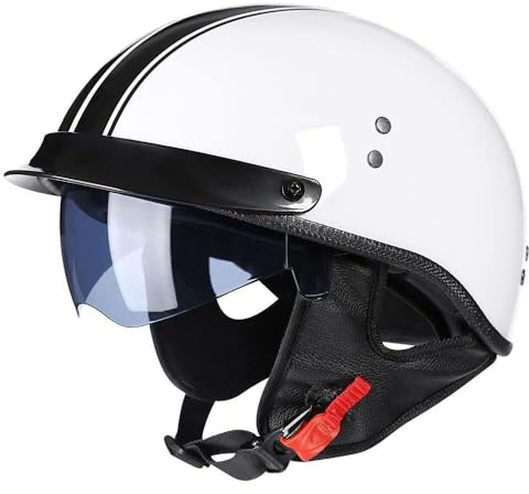 Mezzo Casco Jet Caschi Moto Retrò Casco Scodella Portatile, ECE Omologato Mezzo Elmetto da Moto Retrò con Pare-soleil Rétractable per Uomo Donna Biker Cruiser Scooter Touring(4,M(57~58CM))