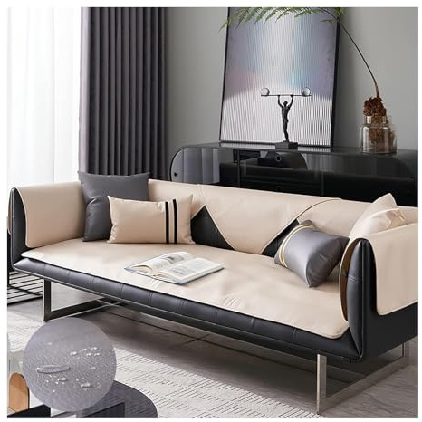 HonunGron Leder Sofabezug 1 2 3 4 Sitzer, rutschfest Sofa Überwurf, Universelle Wasserdicht L Form Sofa Abdeckung, Sofaüberwurf Sofaschoner für Hunde, Katzen, Haustiere (Beige,60x150cm)