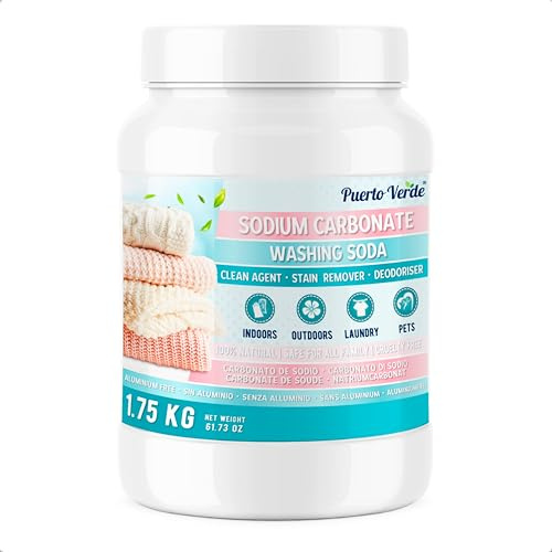 Puerto Verde Waschsoda 1,75 Kg. Reines Natriumcarbonat für die Reinigung. | Calziniertes Soda Pulver zur Herstellung von Seife und Haushaltsreinigern. Europäische Produktion.
