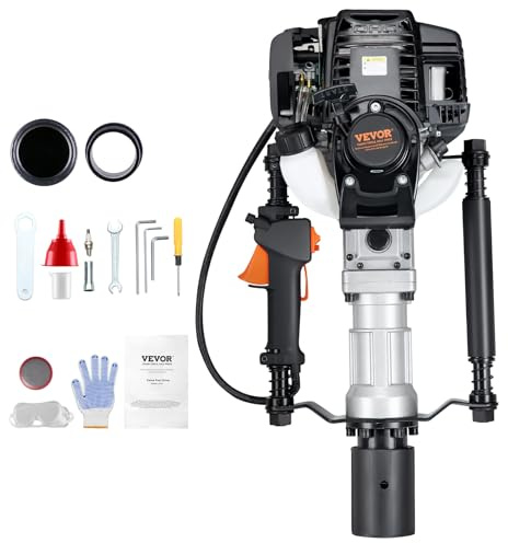 VEVOR Battipali a Scoppio 37,77 cc a Benzina Motore 4 Tempi Piantapali a Benzina per Pali di Recinzione con Testa di Guida 3 Pali (55/70 mm) 1000 W Portatile per Fattoria, Recinzione, Cortile