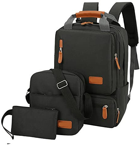 Laptoprucksack, 3er Set Damen Herren Nylon Schultertasche für Reise Schule Arbeit College bis 14,5 Zoll mit Taschen, verstellbaren Trägern, Rot (Black)