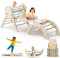 COSYLAND 3-in-1 Indoor Climbing Frame for Toddlers - Foldable Wooden Indoor Climbing Triangle Set with Ramp Slide and Arch - Kids Wooden Gym Indoor Climbers (Rainbow Color)