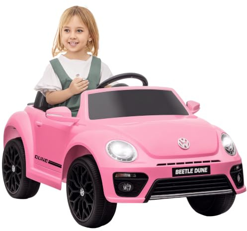 AIYAPLAY Kinder Elektroauto Volkswagen Beetle 12V Kinderauto Rosa | 2,4G Fernbedienung, Musik, Hupe, LED-Lichter, USB/MP3-Anschluss, Elektrofahrzeug für Kinder 3-5 Jahre