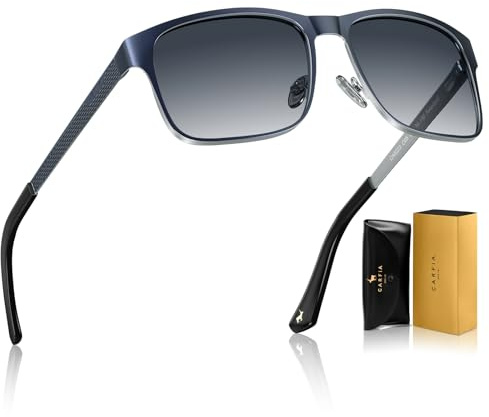 Carfia Gafas de sol polarizadas para hombre con montura de metal con nariz ajustable CA5223, C05/Lentes azules con montura exterior azul mate y montura interior paladio mate, M