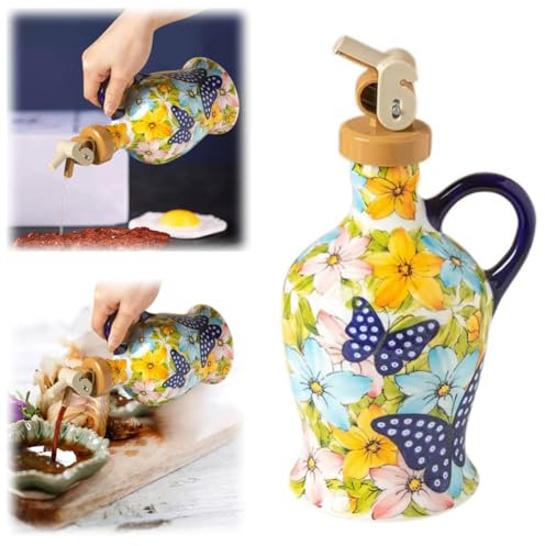 Handbemalter Keramik-Öltopf, italienischer Stil, Keramik-Olivenölspenderflasche, 595 ml, Olivenölflaschen für Küche, dekoratives Steingut, Olivenöl, Menage, für Öl, Soße, Essig