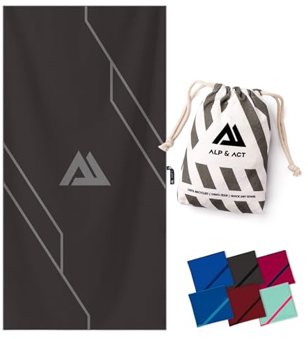 ALP & ACT Serviette Microfibre Sport - 100% Recyclée - Super LÉGÈRE & Séchage Rapide - Grande Serviette : Musculation, Tennis, Salle de Sport - Drap de Bain, Serviettes de Bain, Gris Graphite 180x90