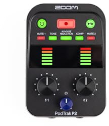 ZOOM PodTrak P2 – Mobiler Podcast Recorder mit 2X USB-Mikrofonanschluss, Podcasting Mixer und Interface für professionelle Aufnahmen unterwegs, schwarz