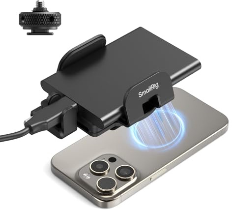 SMALLRIG Universal SSD Halterung mit Kabelklemme für Blitzschuh, 40–60 mm Klemmbreite, SSD-Halterung für MagSafe, für Samsung T5/T7 SSD, für Sandisk SSD, für iPhone 17/16/15/14 – 5196