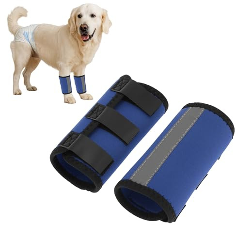 CAPASTEC 1 Paar Hund Vorderbein Sprunggelenkbandage Blau Mittel | SBR, Reflektierender Streifen, Selbstklebend, Kompressionsfunktion, Arthritis Linderung, Wundschutz, 17cm x 11.5cm
