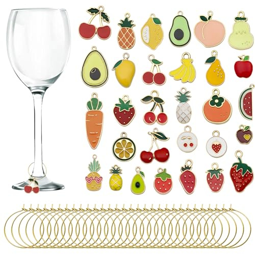 CNYMANY 15/20/23/24/25/30/60 pcs Wine Glass Charms, Enamel Themed Goblet Drink Markers Tags with Buckle Design for Wine Cocktail Champagne Tasting Party Favors Decoration Supplies Gifts