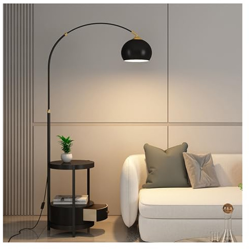 MENGLI-2024 Lampadaire Lampadaire avec tiroir, lampadaire Arc réglable en Hauteur, lampadaire avec Table for Chambre à Coucher, Salon ou Bureau Lampe sur Pied(Noir)