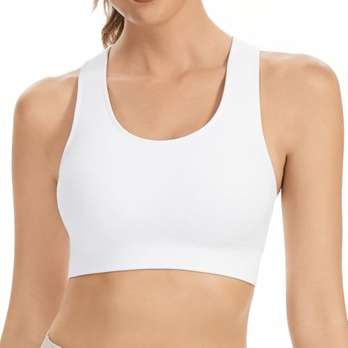 Lemef Racerback Sports Bras for Women Medium Support Workout Bra Seamless Unpadded Yoga Gym Fitness Bra White M