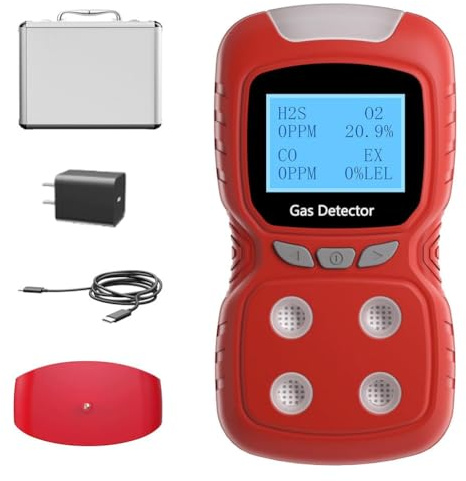Koolenry Monitor de 4 Gases, Detector de 4 Gases para H2S, CO, LEL y O2, Adopta un Chip de Adquisición ADC de Alta Precisión y un Nanoprocesador de 32 Bits A