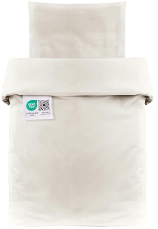 MAKIAN Parure de Lit 80x80, 35x40 cm 100% Coton, Respirant et Doux pour Peaux Sensibles | Housse de Couette Bebe et Taie d'oreiller avec Fermeture Portefeuille - Beige