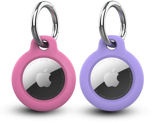 [2 pièces] Étuis pour Apple AirTag, Yilgviza Coque en TPU pour Un Porte-clés AirTag, Protection Contre Les Chutes et Les Rayures Compatible avec Le Apple AirTag (Rose+Violet)