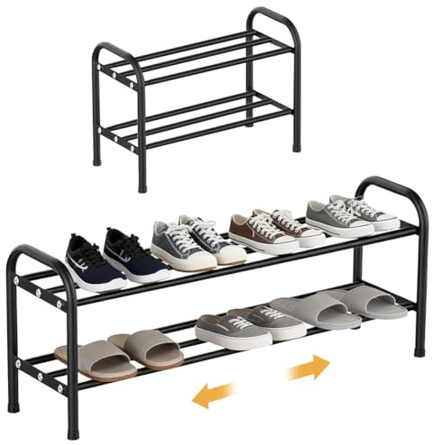 Umllpet Expandable Schuhregal, Adjustable Schuhstapler 2 Ebenen, Schmal Ausziehbar Platzsparend Schuh Regal, Klein Metall Schuhschrank Doppelschicht Schuhregal Organizer für Flur Wohnzimmer Outdoor