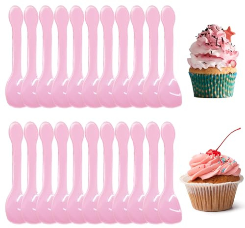 Reusable Dessert Spoons, Clear Mini Ice Cream Spoons, 10cm, Small Colorful Dessert Spoons for Dessert Cake Jelly Yogurt Pudding Mousse Party (Pink,100)