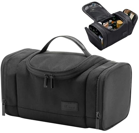Outplea Kleine Kulturtasche Waschtasche Herren, Rasierentasche Waschbeutele für die Reise mit Griff, Tragbare Reise Kulturbeutel für Urlaub Sport, Schwarz