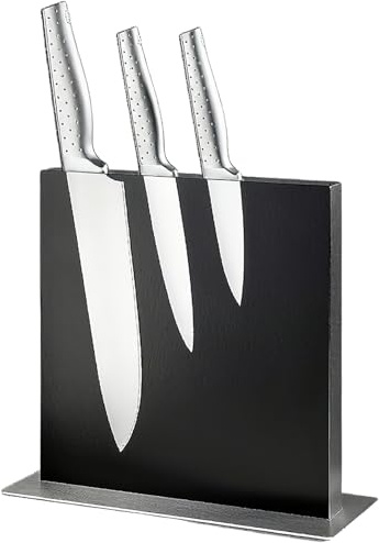 Trhillsbrad Bloc à couteaux magnétique en acier inoxydable - Porte-couteaux double face - Noir - Organiseur de couteaux autoportant pour comptoir de cuisine