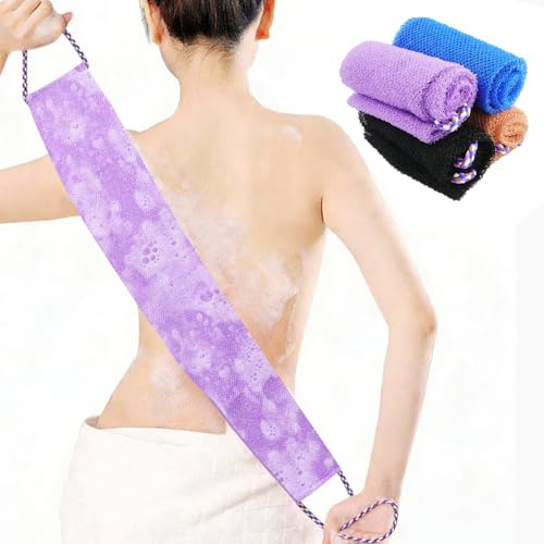 4 esponjas de malla africana, esponja de nailon africana, exfoliante de espalda con cuerda de mano, esponja exfoliante para ducha, esponja de ducha reutilizable para hombres y mujeres