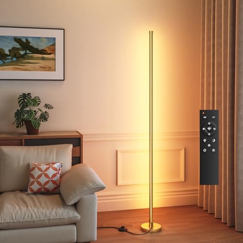 pekipe LED Floor Lamps with Remote,Corner Floor Lamps for Living Room Bedroom,Stepless Dimming and Color Temperature,Minimalist Led Standing Lamp,Tall Corner Lamp with Foot Switch((Gold)