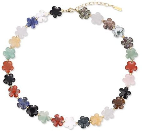 COAI Kvinnors blomhalsband, flerfärgat stenhalsband, 40+5cm, Sten, Kvarts Sodalit Agat