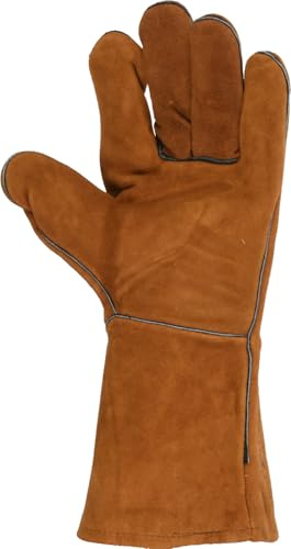 Barbeque Gloves Leather Brown XL 35 Cm - Heat Resistant BBQ Grill | for Cooking Oven Fireplace - Durable Fireproof Leather Cooking Gloves (1 Pair)