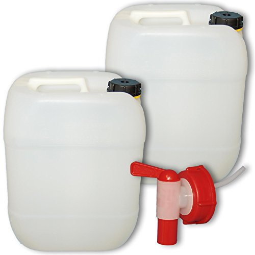 Wilai GmbH Lote de 2 bidones de Polietileno/Jerrycan 20 L Natural + 1 Grifo Aeroflow DIN61 (22002x2+22010)