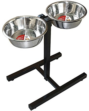 ICA CAR2210 Comedero Doble de Acero Inoxidable Regulable para Perros, Altura Máxima 40cm, Comederos de 1,9L