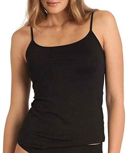 Lot de 2 et de 4 débardeurs spaghetti, pour femme, avec ou sans dentelle noir ou blanc, bretelles élastiques, en 100 % coton peigné, Noir / 2 pièces., M