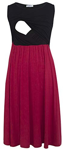 Smallshow Ärmelloses Patchwork-Umstandskleid mit Taschen für Frauen Black-Wine Medium