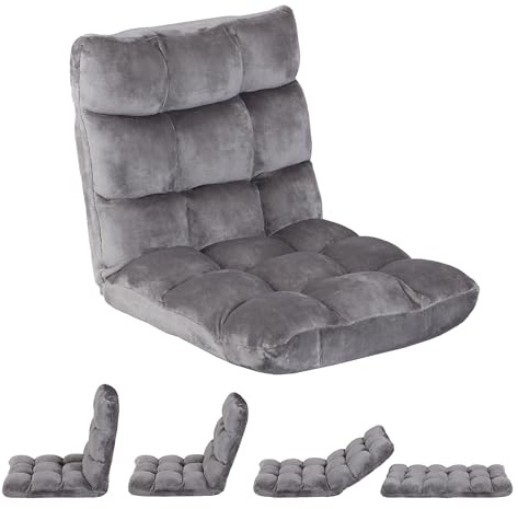 SUPER DEAL 14-Position Folding Floor Chair Gaming Sofa Cushioned Padded Reclining Bed Lounge Couch Seating for Comfy Reading, Reading, Gaming, Relaxing, Watching TV