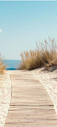 wandmotiv24 Türtapete Holz-Weg an den Strand, Gräser, Meer 100 x 200cm (B x H) - Dekorfolie selbstklebend Sticker für Türen, Türfolie, Aufkleber, M1143