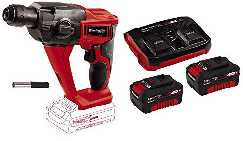 einhell 4513812 Martello Tassellatore a Batteria a 3 Funzioni Te-HD, 18 Li-Solo, 18 V, Nero, Rosso, Senza Caricabatteria, Set di 8 Pezzi + 2X 3,0Ah & Twincharger PXC Starter Kit