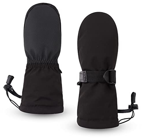 Pesaat Kinder Skihandschuhe Winter Jungen Mädchen Handschuhe Wasserdicht Winddichtem Fausthandschuhe Dicke Wärmende Skifäustlinge (Schwarz, 4-6Jahren)