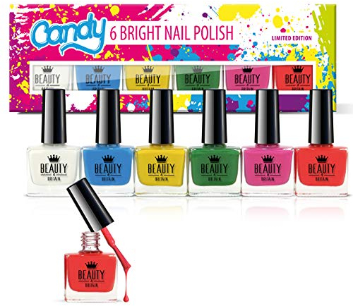 Set of 6 Nail Polishes - 10ml Each Bright Shades in a Stylish Box for Trendy Looks by Beauty4Britain