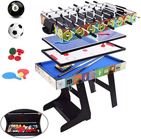 OYE 4FT Zusammenklappbar multifunkniertes Tischspiel - Tischfußball(Tischkiker)/Tischtennis/Air Hockey/Billard-Tisch, MDF, 124 * 82 * 61CM (4 in 1 Game Table)