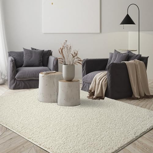 the carpet Foxy Shaggy Teppich - Hochflor Teppich Wohnzimmer & Schlafzimmer - Waschbar & rutschfest - Creme 80 x 150 cm