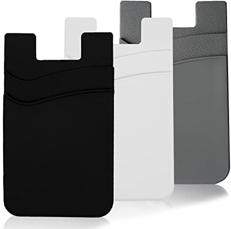 Meroqeel Cell Phone Wallet Card Holder Sleeves for Phone Case, 3 Pack Adhesive Credit Business ID Cards Pocket Wallets Stick on Back of iPhone Android Phones for Women Silicone
