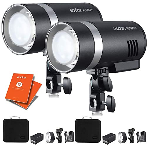 GODOX AD300 Pro Studio Portable Flash 300Ws TTL HSS 1/8000th High Speed Bi-Colour Modelling Lamp 3000K 6500K For Portraits, photos, photography + 12 Month Extended Warranty Card (3 Yrs) Twin Head Kit