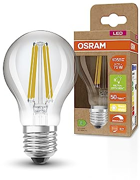 OSRAM Lampada LED SUPERSTAR+ CLASSIC A FIL 75, E27, goccia, 5.7W, 1055lm, 2700K, luce bianca calda, dimmerabile, filamento LED, basso consumo energetico, classe di efficienza energetica B
