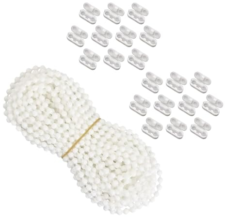 Rollokette 10 Meter, Weiß 4.5mm Ersatzkette Rollo, Blindkette mit 20 Stück Rollo Kettenverbinder, für Vertikaljalousien Jalousien